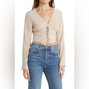 ELODIE Cropped Corset Top Long Sleeve Lace Up Cream Shirt Boho Festival‎ Medium